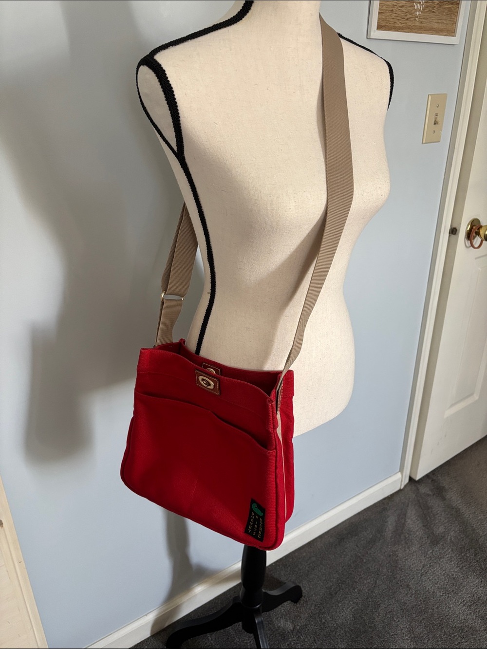 Dooney & Bourke Red Canvas Crossbody with Tan Strap - Picture 5 of 9